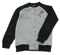 Šedo-černá baseballová mikina s výšivkami Y.F.K.