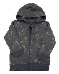 Antracitová propínací mikina s jednorožci a kapucí George