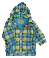 Modro-zeleno-bílá kostkovaná šusťáková jarní bunda s kapucí Topolino