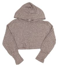 Lila melírovaná žebrovaná crop úpletová mikina s kapucí Shein