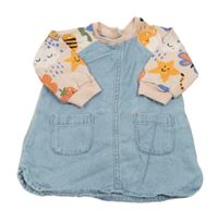 Světlemodro-růžové riflovo/teplákové šaty s obrázky Next