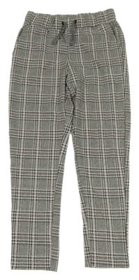 Bílo-černo-růžové kostkované teplákové kalhoty Yigga