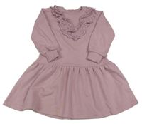 Lila teplákové šaty s volánky s madeirou H&M