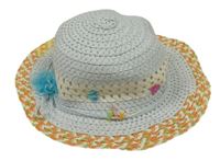 Světlemodro-barevný klobouk s korálky a 3D květem 