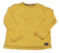 Hořčicové melírované triko s 3D nápisy F&F