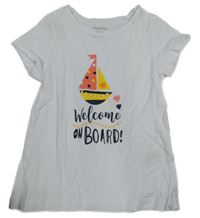 Bílé tričko s lodí a nápisy Lupilu