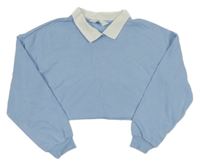 Světlemodro-bílá crop mikina s límečkem H&M
