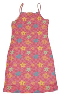 Růžovo-barevné vzorované květované šifonové šaty Primark