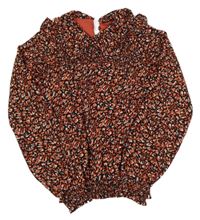 Černo-jahodovo-bílá šifonová halenka s leopardím vzorem 