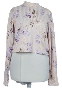 Dámské světlerůžové květované žebrované crop triko H&M