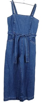 Dámský modrý riflový kalhotový culottes overal s páskem Next 