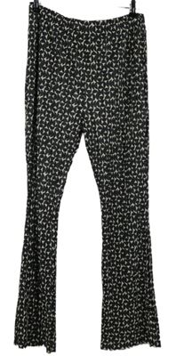 Dámské černo-smetanové vzorované plisované zvonové kalhoty TU 