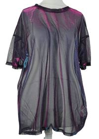 Dámské černo-růžovo-modré metalické tylové tričko Shein 