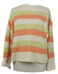 Dámský smetanovo-červeno-zelený pruhovaný svetr Papaya 