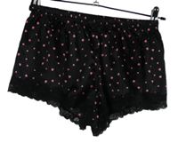 Dámské černé srdíčkované saténové pyžamové kraťasy s krajkou Censored 