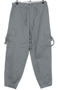 Dámské šedé plátěné cargo kalhoty s kapsami Primark 