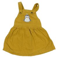 Hořčicové manšestrové laclové šaty s tučňákem Nutmeg