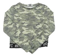 Army žebrované crop trko s nápisy Primark