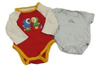 2x body šedé s nápisem+ červeno-béžové s eskymáky