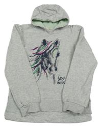 Světlešedá melírovaná mikina s koníkem a kapucí Kids