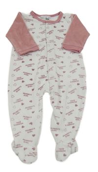 Bílo-růžový sametový overal s nápisy a srdíčky Ergee