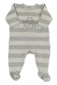 Šedo-bílý pruhovaný sametový overal s kočkou Petit Bateau