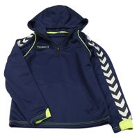 Tmavomodrá sportovní mikina s proužkem a kapucí Hummel