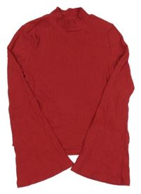 Červené žebrované crop triko Shein