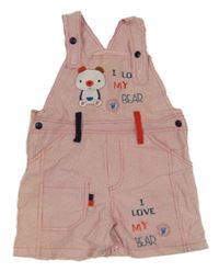 Růžovo-bílé pruhované laclové kraťasy s medvídkem a vyšívanými nápisy