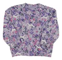 Fialová mikina s květinami a jednorožcem Nutmeg