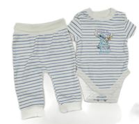 2 set - bílo-modré pruhované žebrované body se Stitchem + bílo-modro pruhované žebrovanétepláky