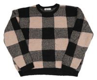 Černo-fialový kostkovaný vlněný svetr H&M