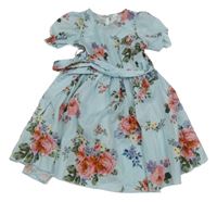 Světlemodré květované šaty se stuhou Shein