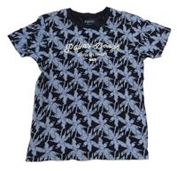 Tmavo-světlemodré tričko s palmami a nápisem Pepperts