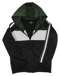 Tmavozeleno-bílo-černá sportovní propínací mikina s kapucí Pep&Co