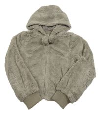 Šedobéžová kožešinová podšitá crop bunda s bambulemi a kapucí New Look