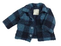 Modro-tmavomodrá kostkovaná huňatá zateplená bunda Tu