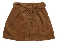 Hnědá manšestrová sukně s knoflíky a páskem Next