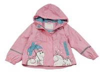 Světlerůžová nepromokavá jarní bunda s jednorožci a kapucí 