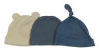 3x bavlněná čepice - 2x modrošedá + béžová 