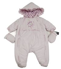 Nové - Světlerůžová šusťáková zimní kombinéza s vílou a kapucí + rukavice Dunnes Stores