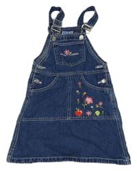 Tmavomodré riflové laclové šaty s kytičkami Topolino