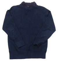 Tmavomodrý melírovaný svetr s košilovým límcem Next