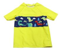 Žluto-tmavomodré UV tričko s dinosaury Shein 