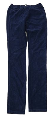 Tmavomodré sametové žebrované tregíny Benetton