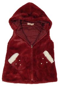 Červená kožešinová podšitá vesta s kapucí 
