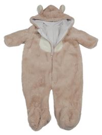 Světlerůžová kožešinová podšitá kombinéza s kapucí 