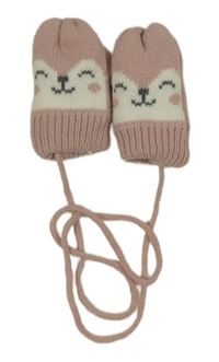 Růžové pletené rukavice se szvířátky C&A