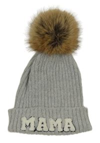 Šedá žebrovaná pletená čepice s nápisem 