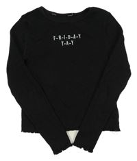 Černé žebrované crop triko s nápisem H&M